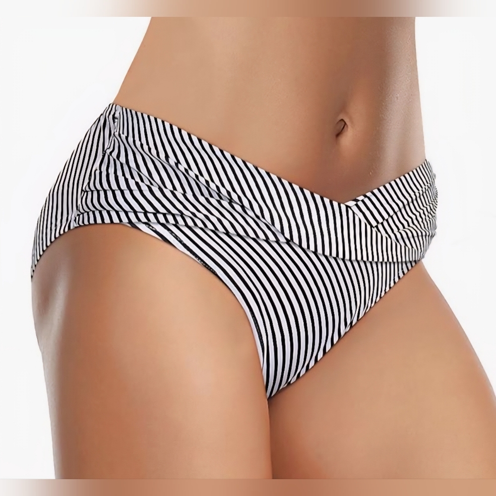 Tempt Me Black and White Striped Bikini Bottom